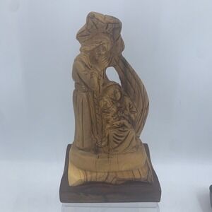 Hand Carved Olive Wood Nativity Scene Holy Family Statue Christian Religious